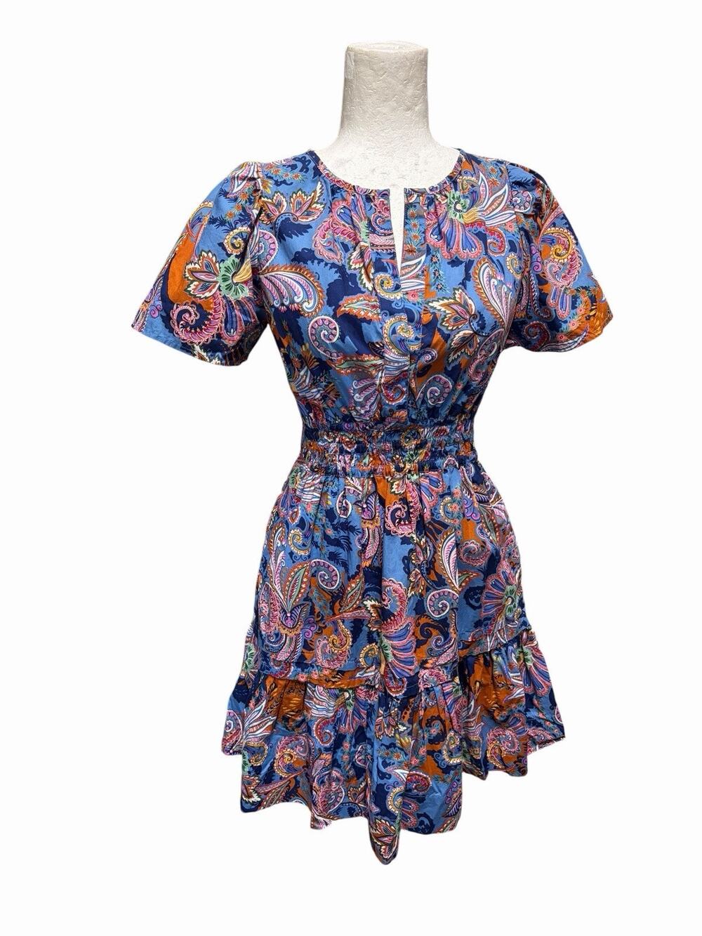 Anthropologie Somerset Mini Dress Smocked Floral Abstract Colorful Size XXS